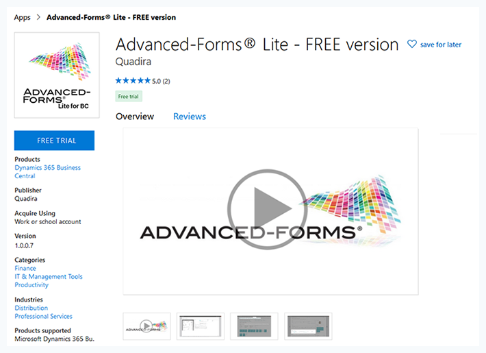 Appsource Microsoft Dynamics 365 Business Central advanced forms lite documenten DynamicsOnline